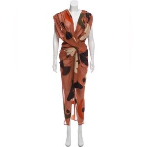 JACQUEMUS Henri Dress Ruched Sheer Midi Brown Pattern Spring 2018